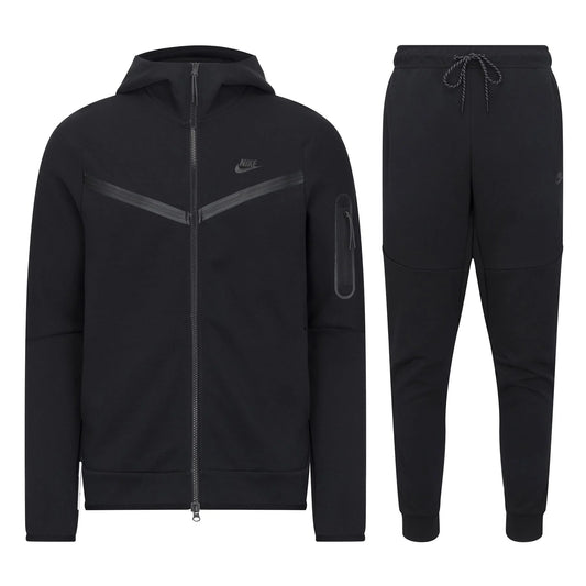 Nike Tech Fleece Full Zip Hoodie Joggers Set - Black / Black - Men Sizes
