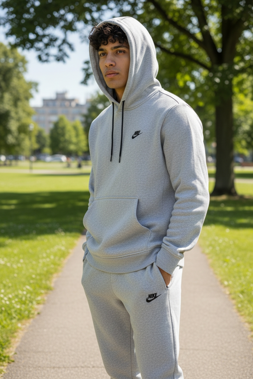 Nike Fleece Pull Over Sweat Suit -  Grey - Men Size