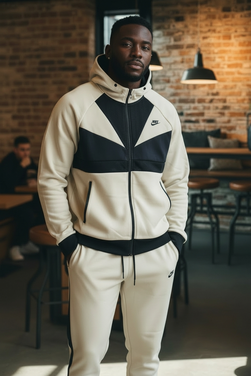 Nike Paneled Design Track Suit - Off White / Black