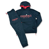 Essentials Large Pocket Hoody Set- Black / Red - Men Size