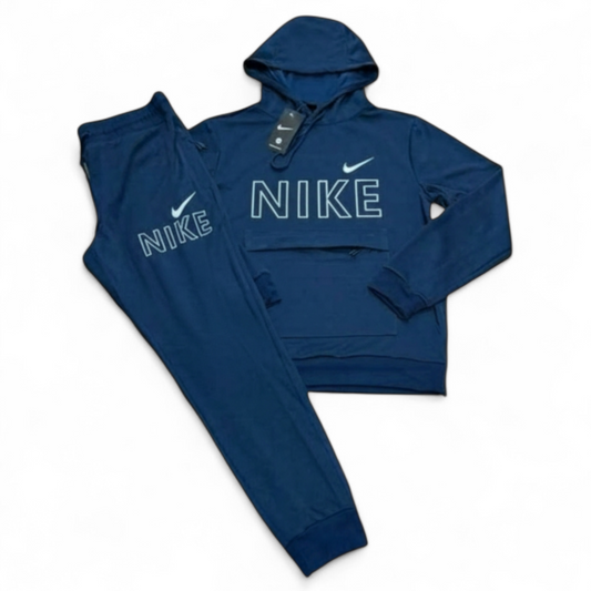 Nike Hoody Sweat Suit- New Large Pocket Set- Navy/ White- Men